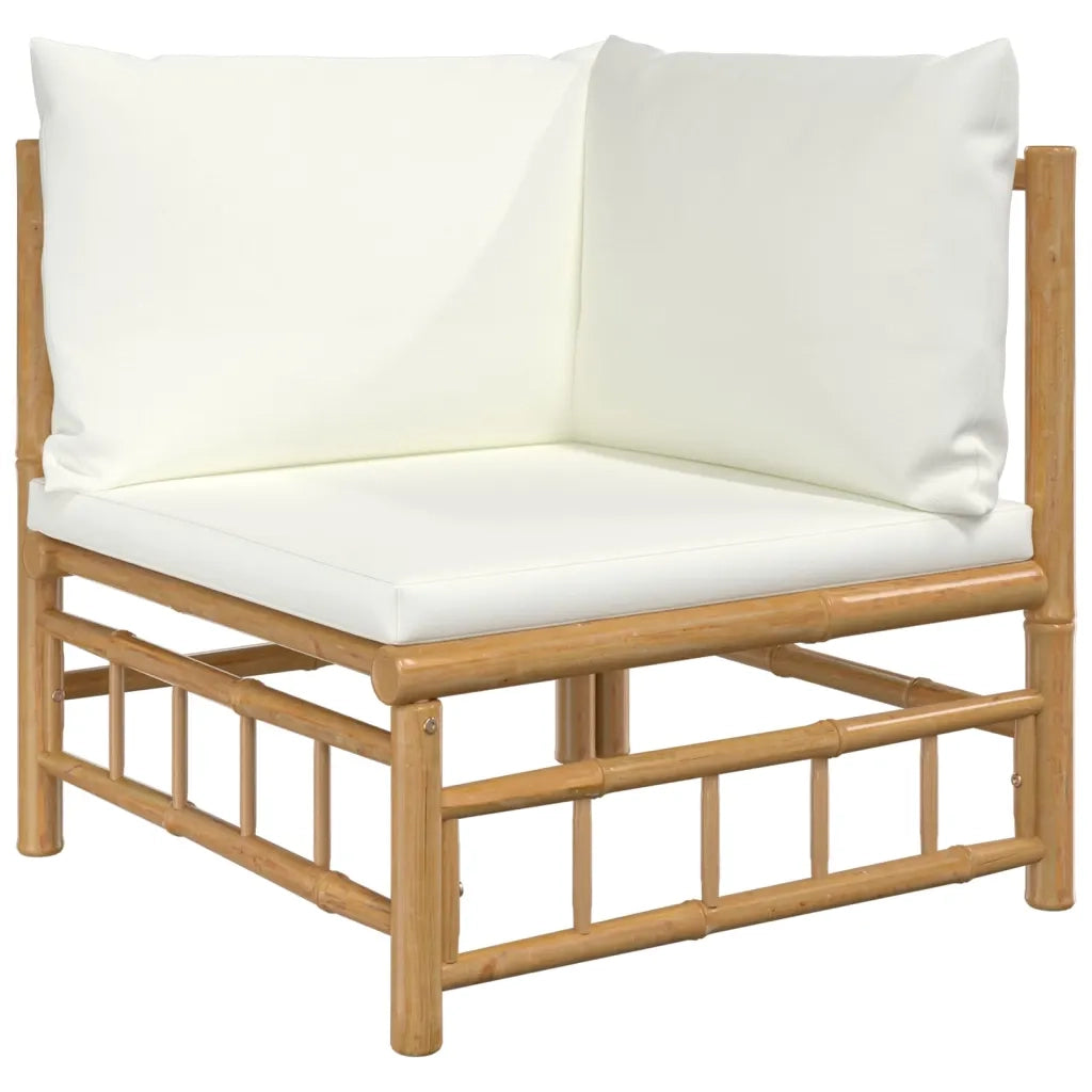 Set Salotto da Giardino 6pz con Cuscini Bianco Crema in Bambù 3155200