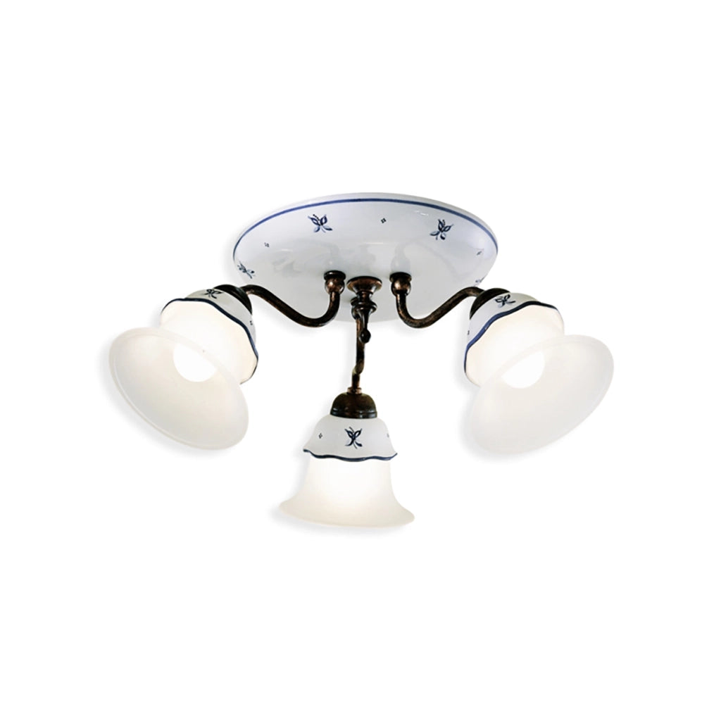 Plafoniera Classica Ferrara Metallo E Ceramica Nero Sfumato Rame 3 Luci E14