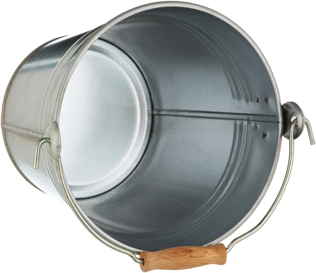 Secchio Zincato 12 Litri in Metallo Rinforzato con Manico in Ferro e Inserto in Legno Resistente e Multiuso