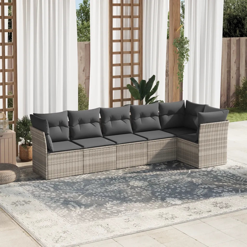Set Divano da Giardino 6pz con Cuscini Grigio Chiaro Polyrattan 3249501