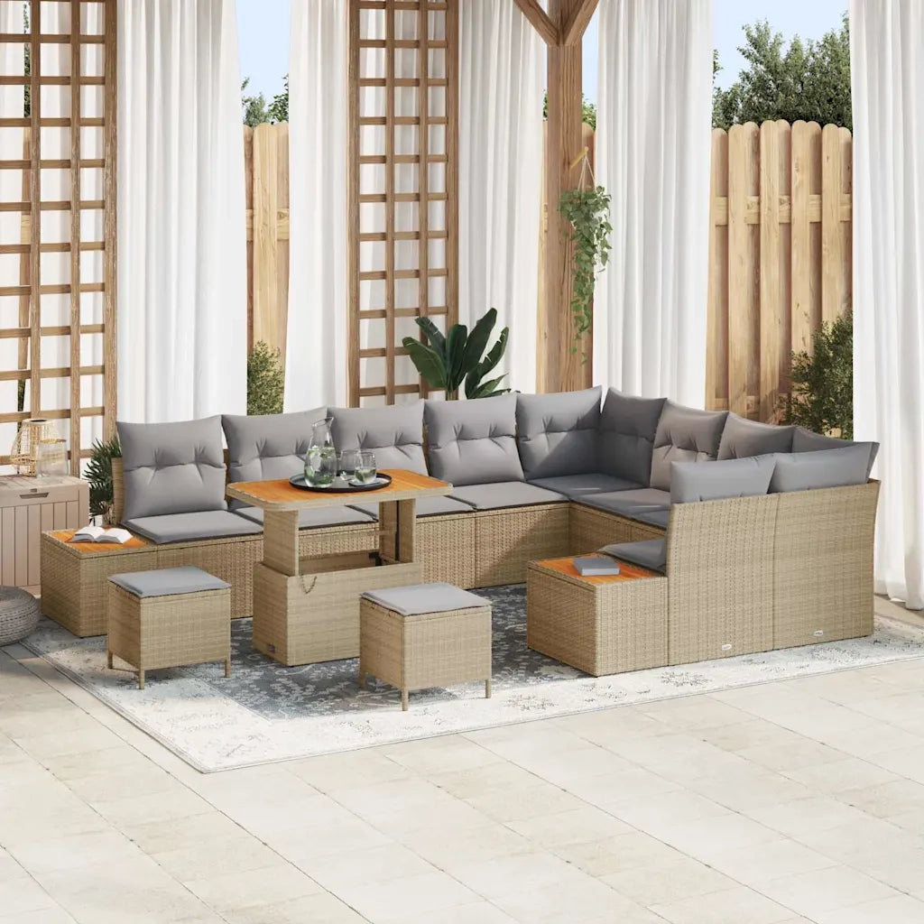 Set Divano da Giardino 12 pcs Beige polyrattan