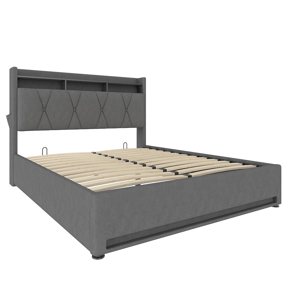 Letto 160x200cm imbottito - Xylo - grigio USB-C idraulico LED