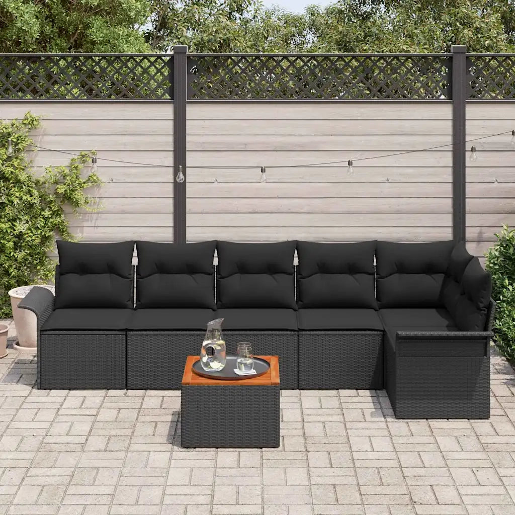 Set Divano da Giardino con cuscino 7 pcs Nero polyrattan 3347338