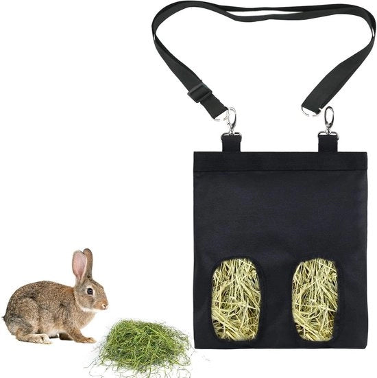 Sacca Alimentazione per Conigli con Cinturino Adattabile per Topi, Hamsters, Cavi e Piccoli Animali Domestici - Nero