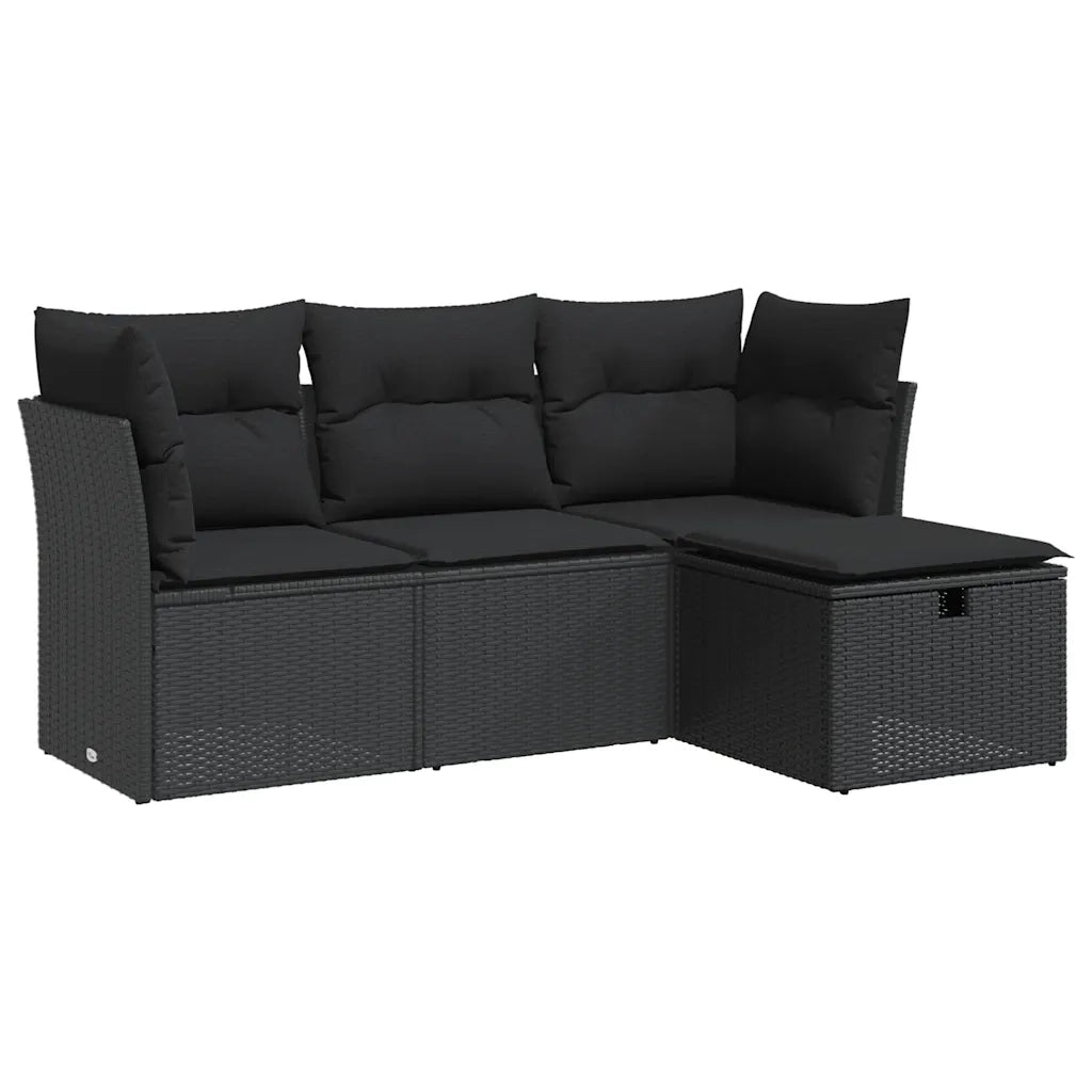 Set Divani da Giardino 4 pz con Cuscini Nero in Polyrattan 3325251