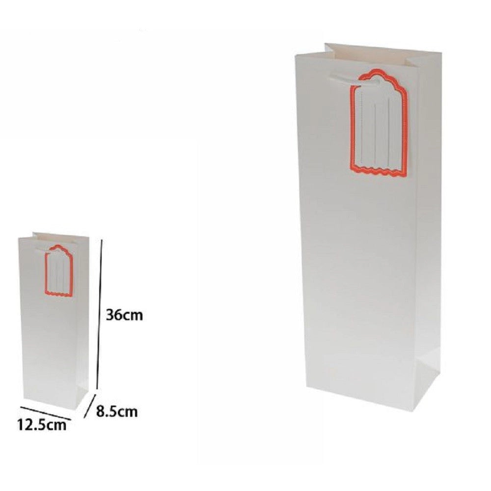 Trade Shop - Set 3 Buste Borsa Regalo Sacchetto Targhetta Bottiglie 36x12.5x8.5cm 69892 Bianca -