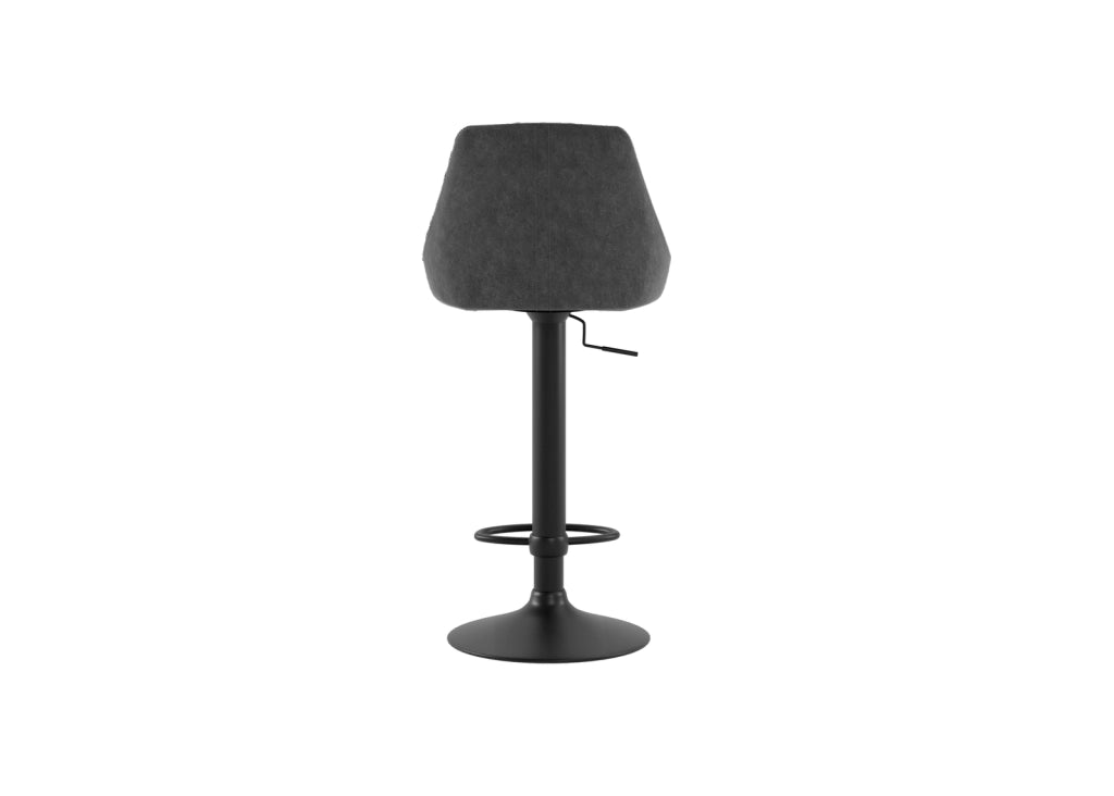 Sgabello Max con seduta in microfibra grigio scuro e struttura in metallo nero, altezza regolabile a gas, design moderno per bar - Max