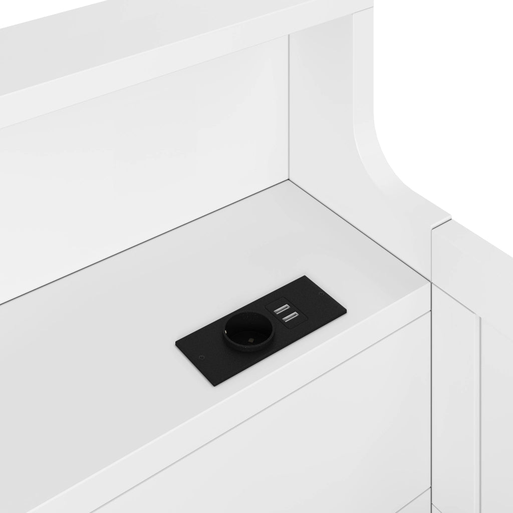 Letto semi-alto 90x200 cm scrivania con luci LED e porta USB cassetti in MDF bianco e compensato