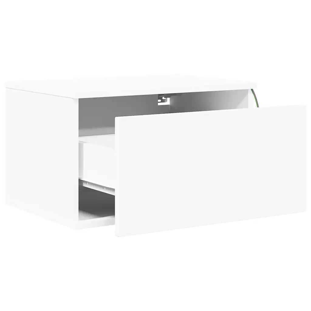 Set di 2 Comodini | Armadio da Notte | Mobiletto da notte a Parete con Luci LED Bianchi