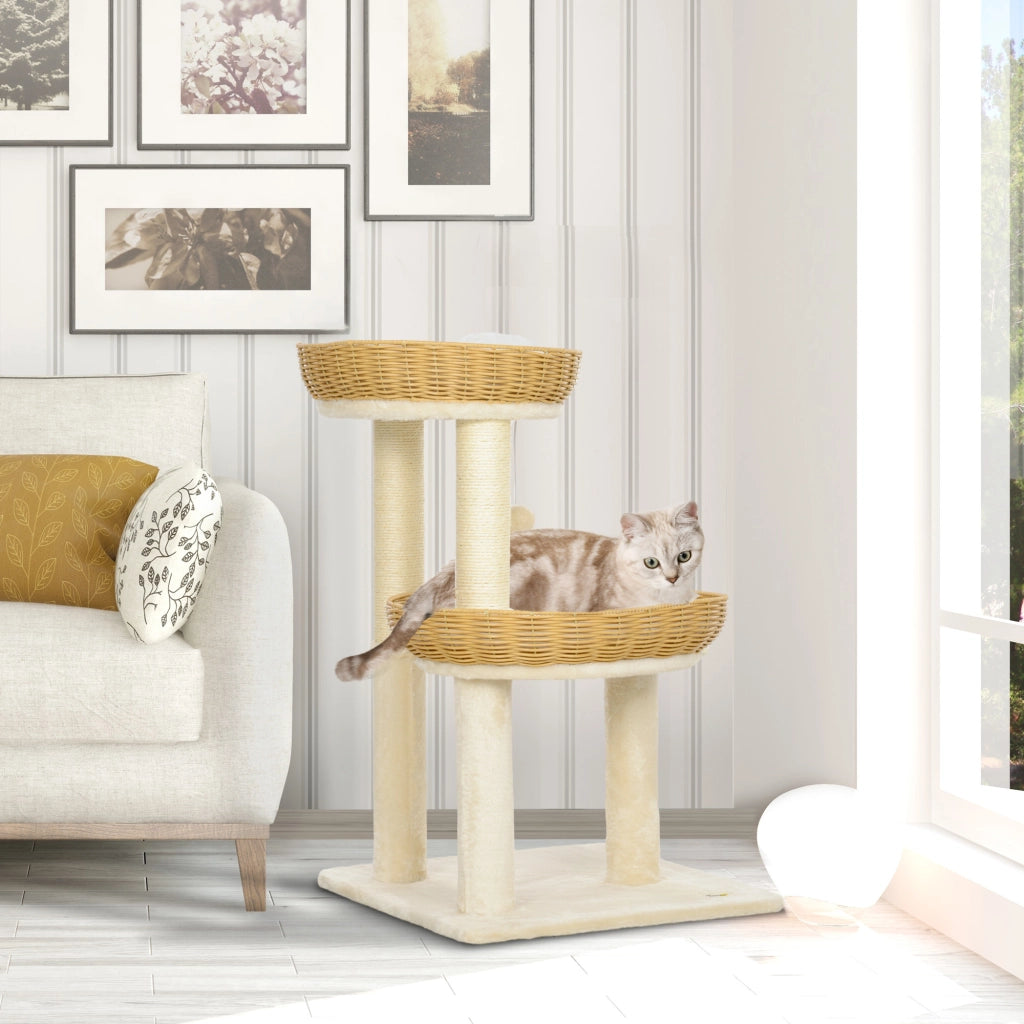 Albero per Gatti con Cuscini e Letti ¨C Zephmum ¨C Beige Rotin 75.5 cm
