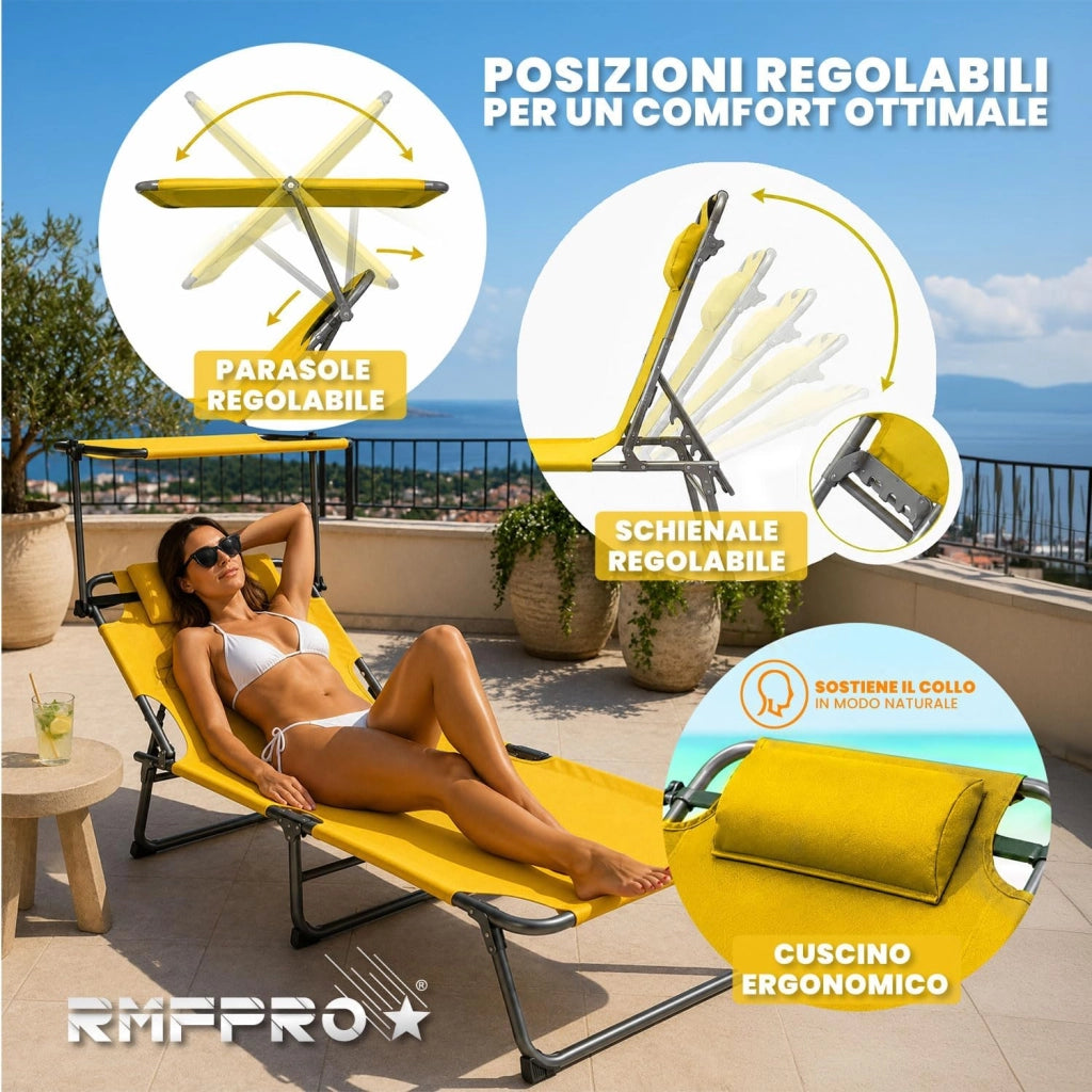 RMF PRO LETTINO PIEGHEVOLE CON PARASOLE GIALLO