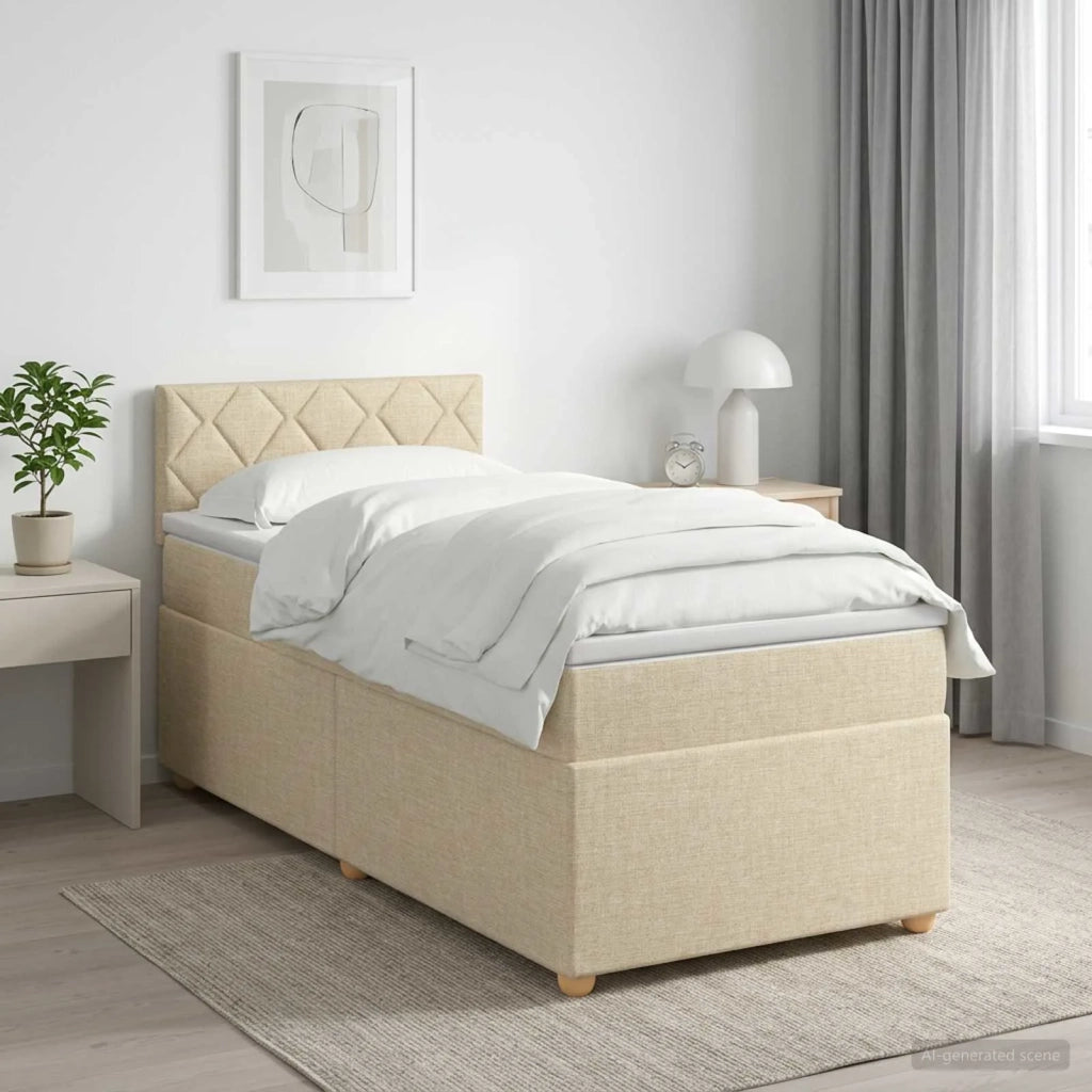 Letto box spring con materasso Crema 80 x 200 cm Tessuto 3450837