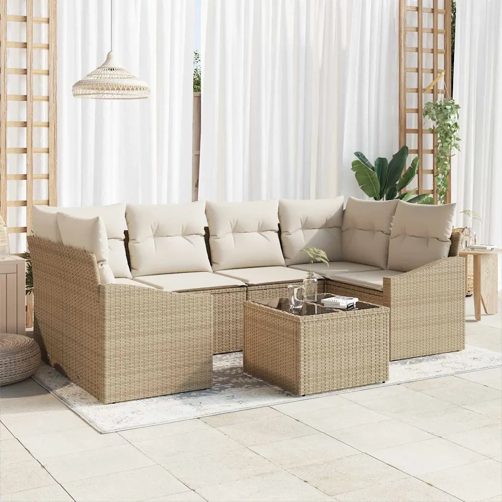 Set di divani con cuscino 7 pcs Beige e Crema polyrattan 3355290