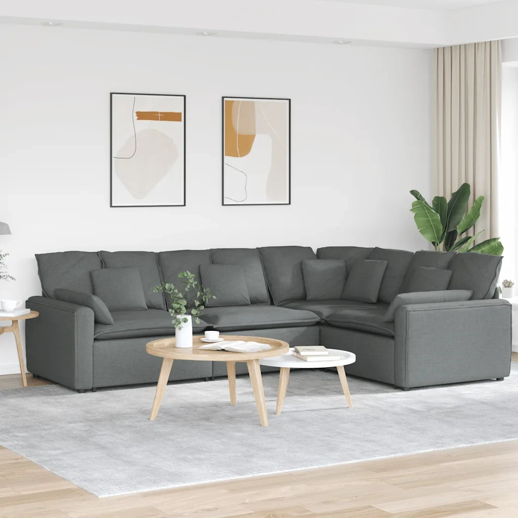 Divano Modulare con Cuscini in Tessuto Grigio Scuro 3321148