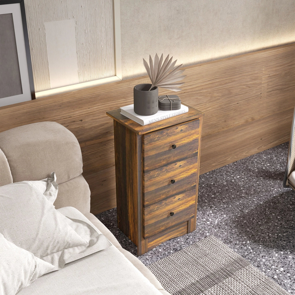 Comodino 3 Cassetti Rustico in Legno ¨C Minimal ¨C 40x30x74 cm Marrone