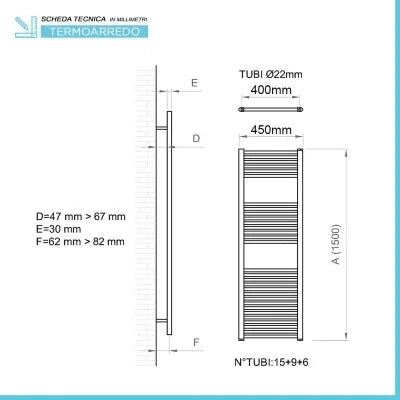 Termoarredo scaldasalviette bianco L 45x142 interasse 40 cm