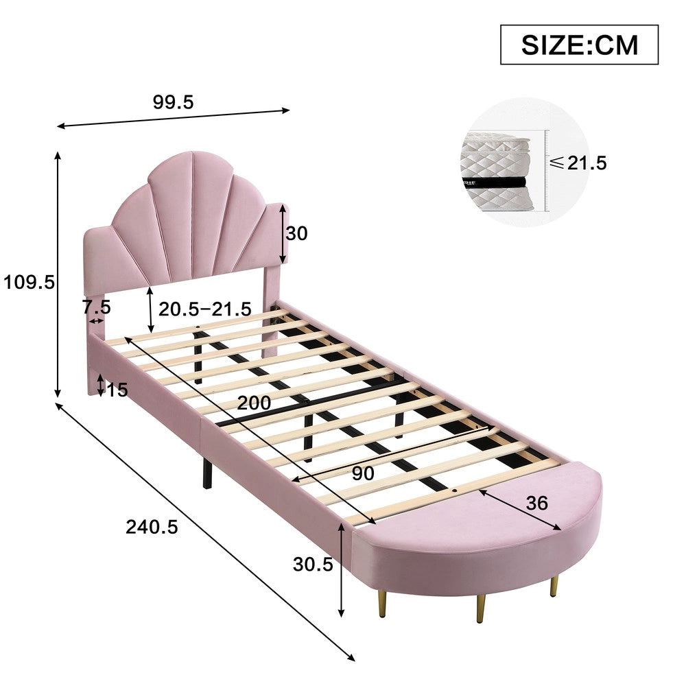 Letto Singolo Imbottito con Testiera in Velluto ¨C MINIMAL ¨C Rosa, 90x200 cm