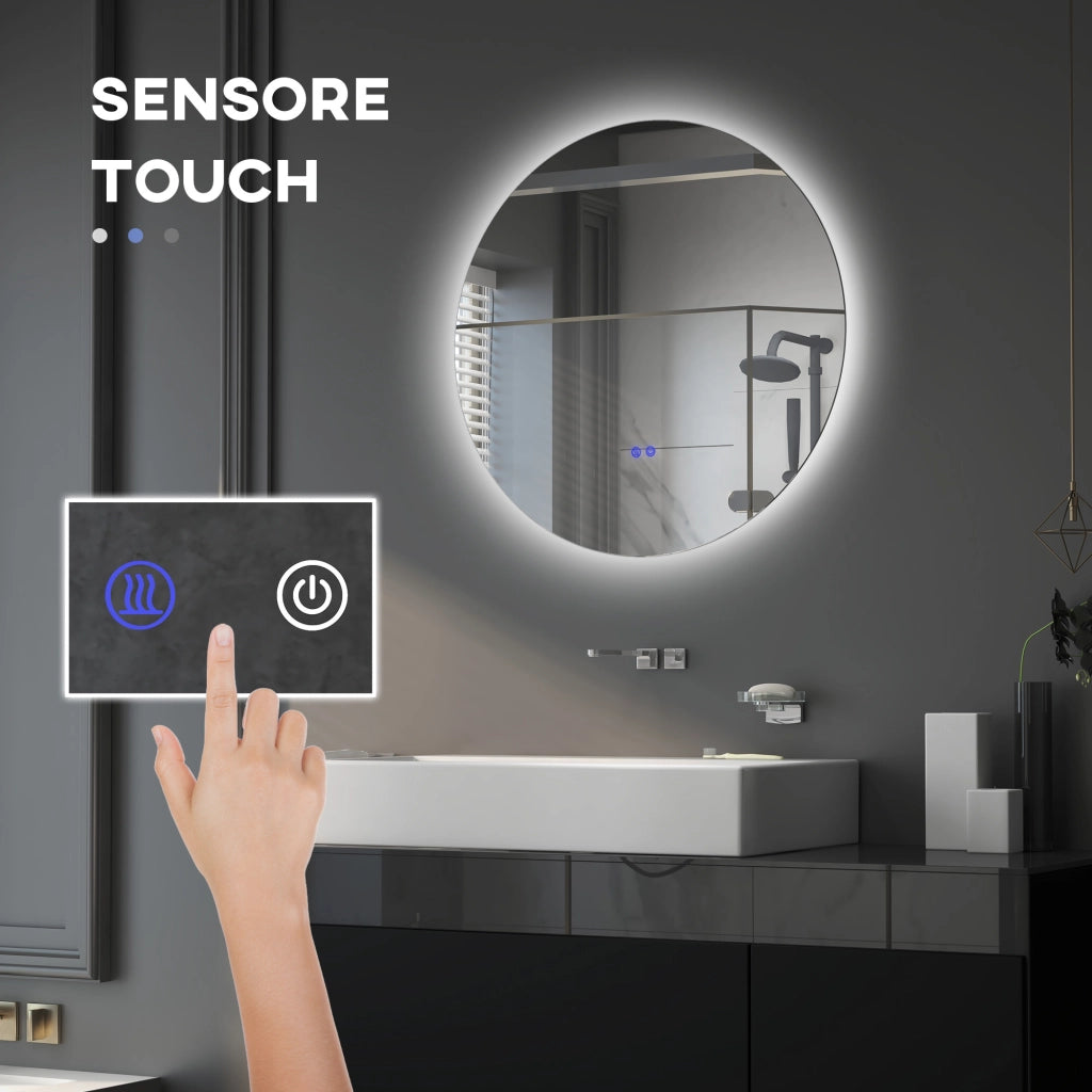 Specchio Bagno con Luci LED Regolabili, Interruttori Touch e Design Antiappannamento, ?70 cm