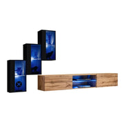 Set di mobili da salotto SWITCH XXII – LED – Nero e quercia – Design sospeso