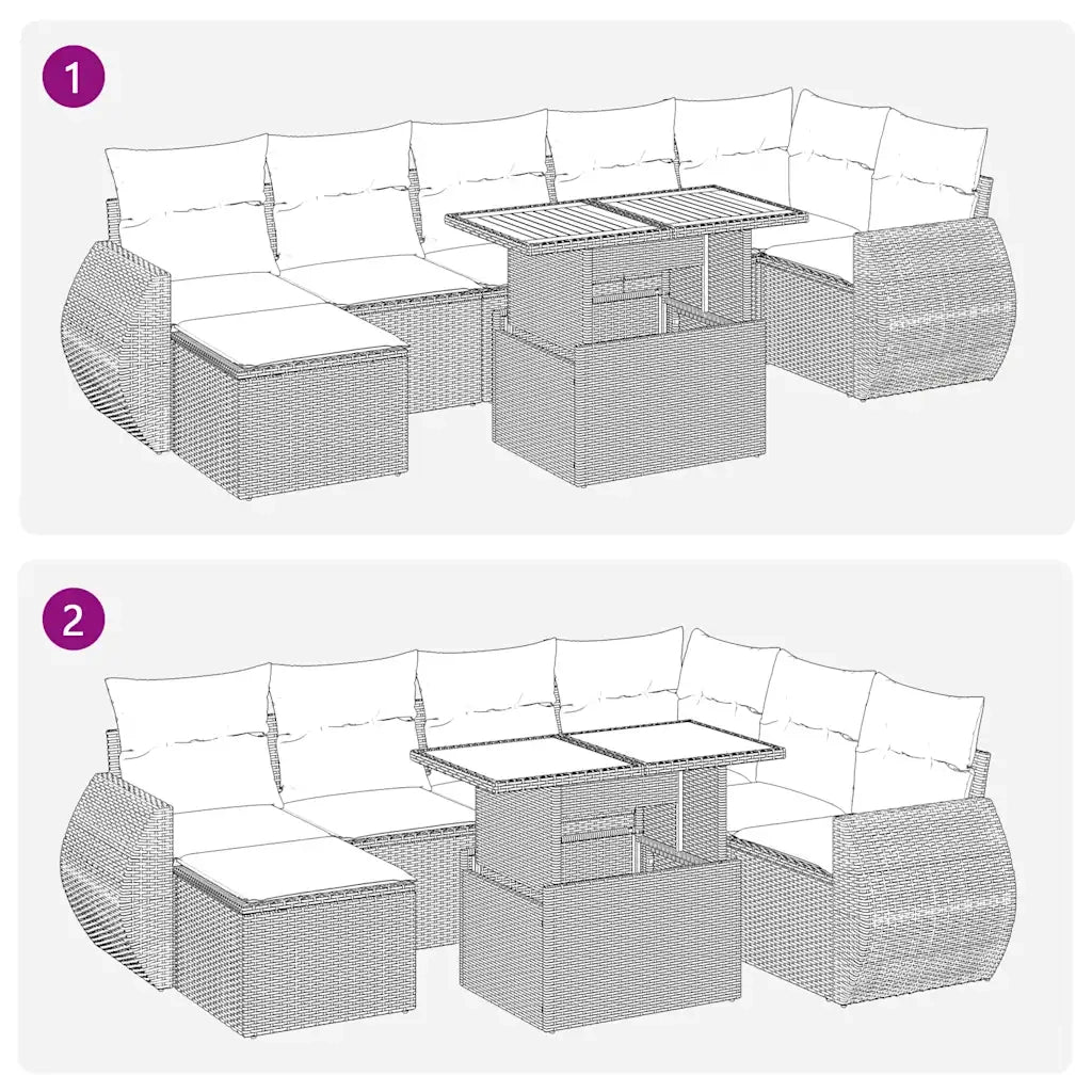 Set Divano da Giardino 8pz con Cuscini Grigio Polyrattan Acacia 3326682
