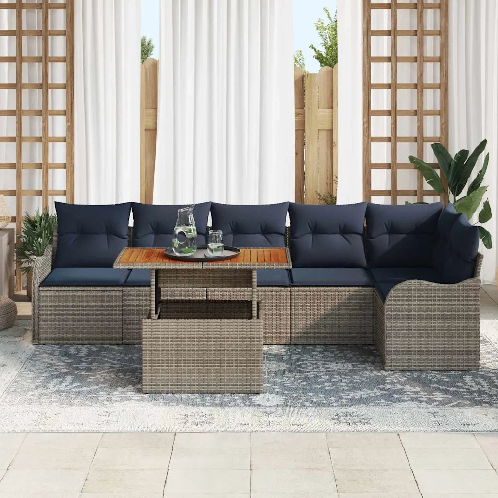 Set Divano da Giardino 7 pz 6-Numero di posti Grigio e Blu Navy 3349471