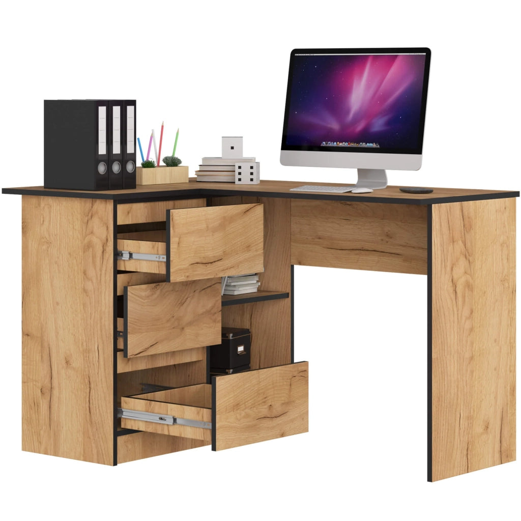 Scrivania angolare AKORD B16 Quercia Craft 124 cm 3 cassetti 124x85x77 cm Modello a sinistra