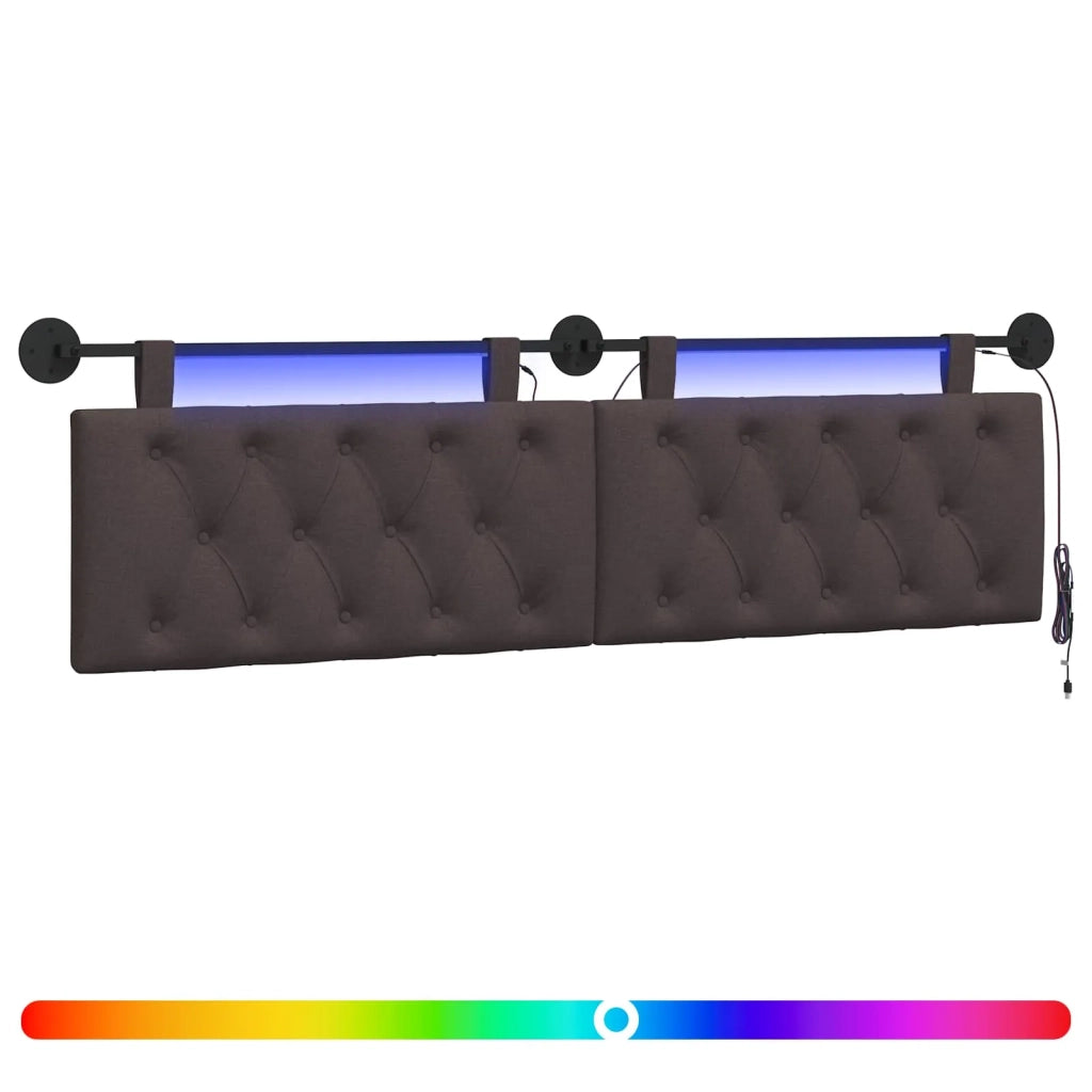 Testiera sospesa Con luce LED Marrone Scuro Tessuto 3424657