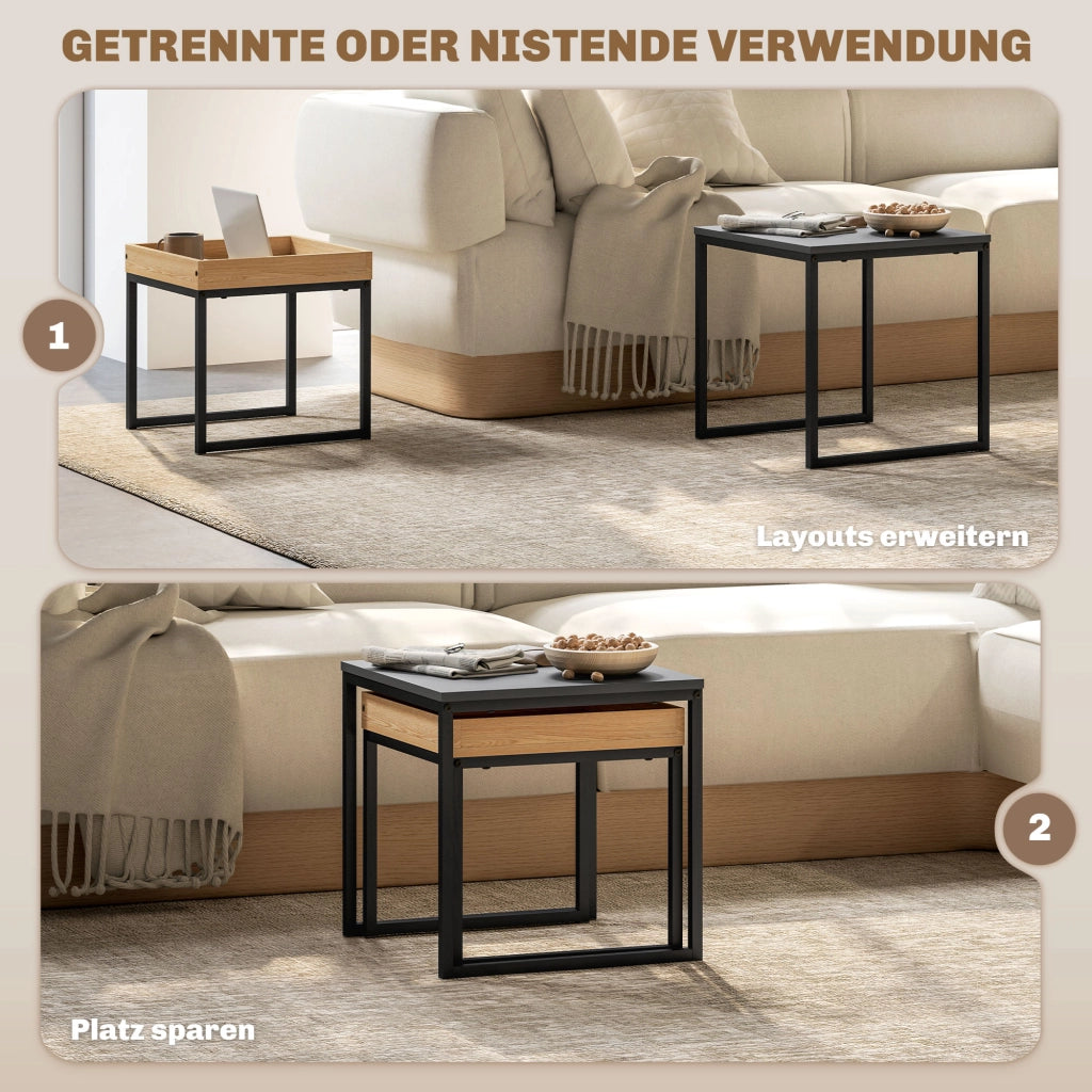Set 2 tavolini da caff¨¨ ¨C Xylo ¨C quadrati nero metallo MDF moderno per soggiorno