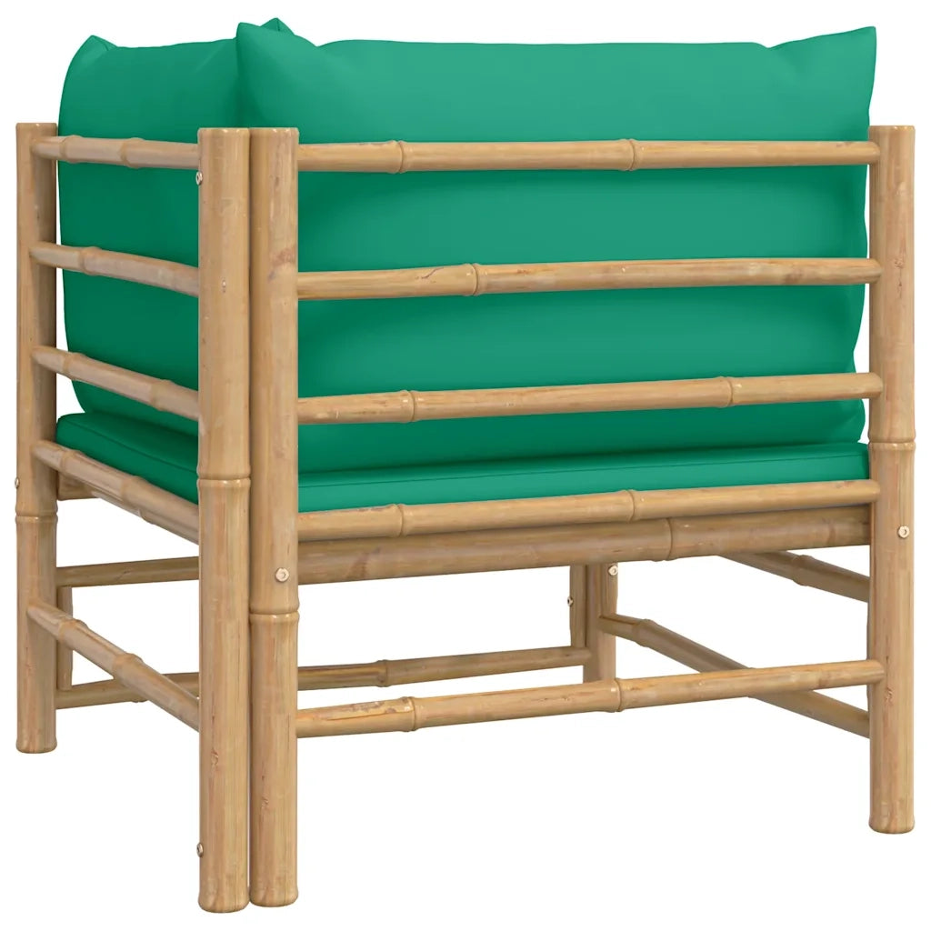 Divano Angolare da Giardino con Cuscini-Sofa da Giardino-Divanetto da esterno Verdi in Bamb¨´
