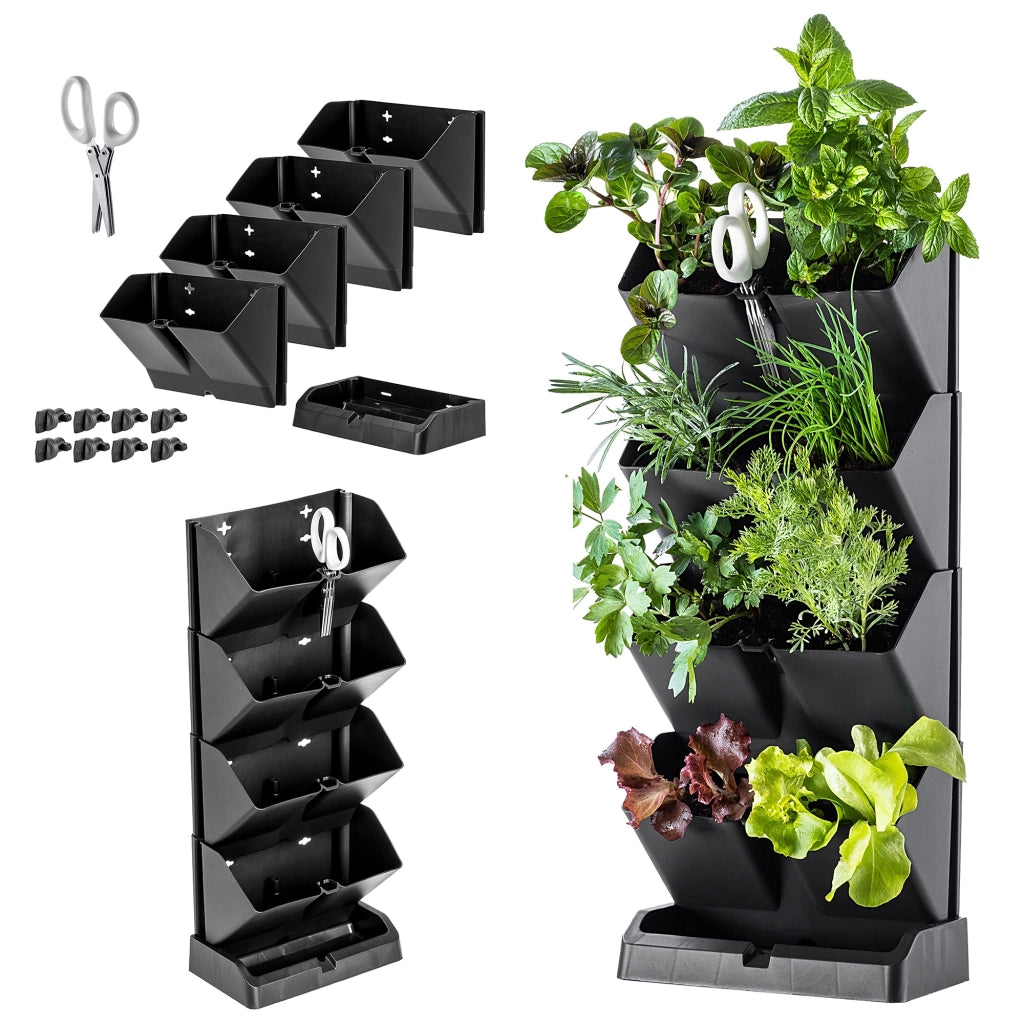 KADAX Vaso da fiori verticale a cascata a 4 moduli con supporto