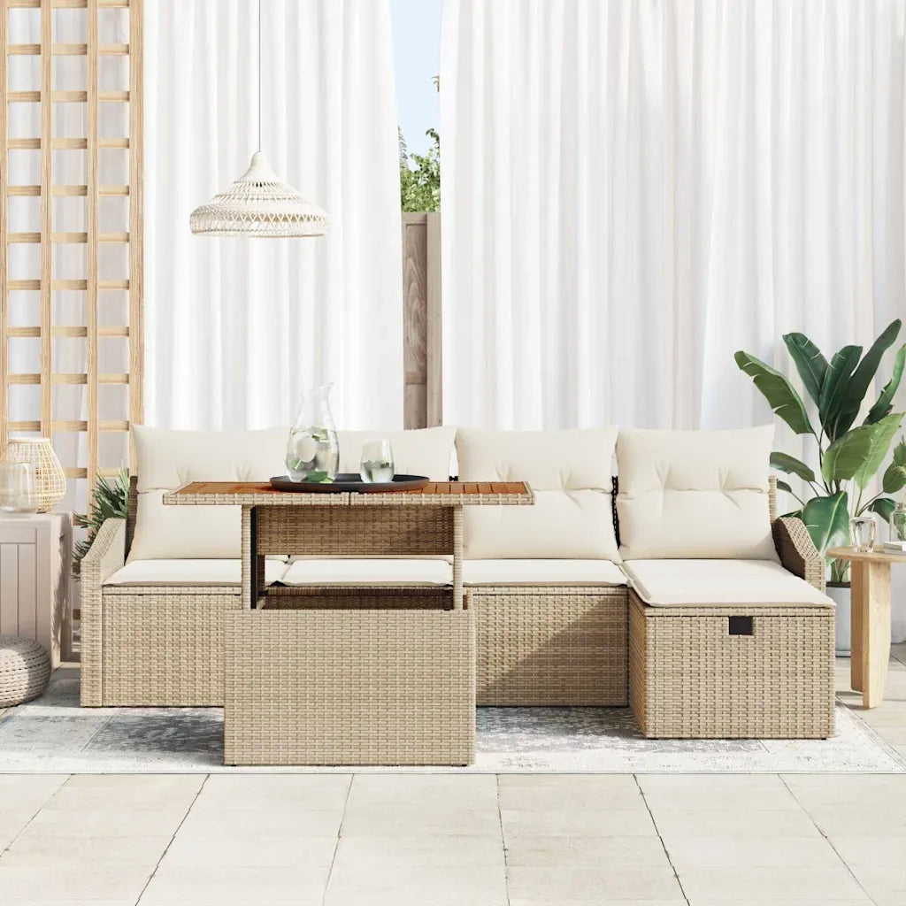 Set Divano da Giardino 6 pcs Beige polyrattan