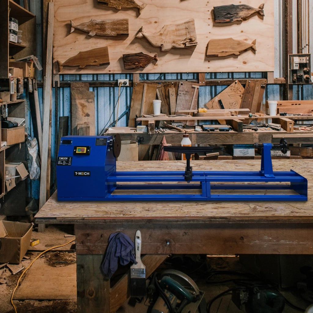 Tornio per Legno T-Mech 400W con 6 Scalpelli e 4 Velocità Regolabili