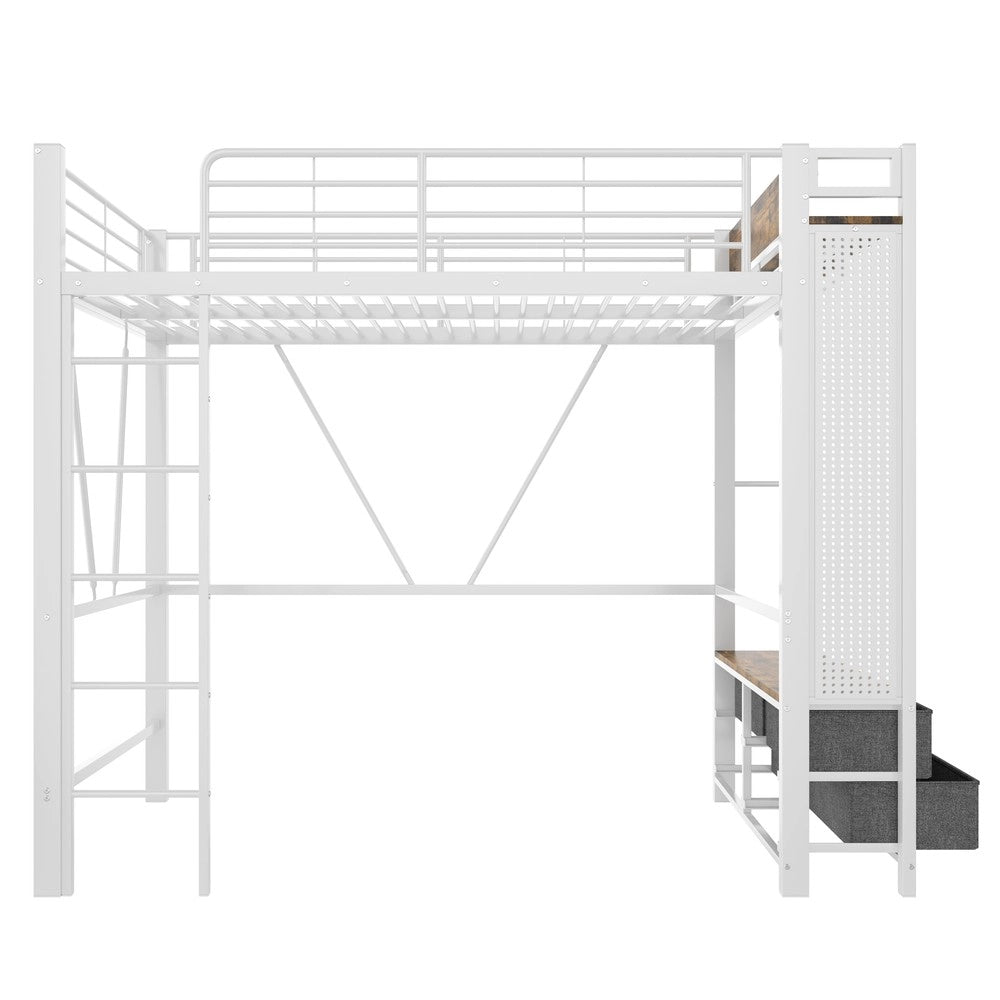 Letto a Soppalco con LED, Cassetti e USB ¨C MINIMAL ¨C Metallo Bianco 90x200