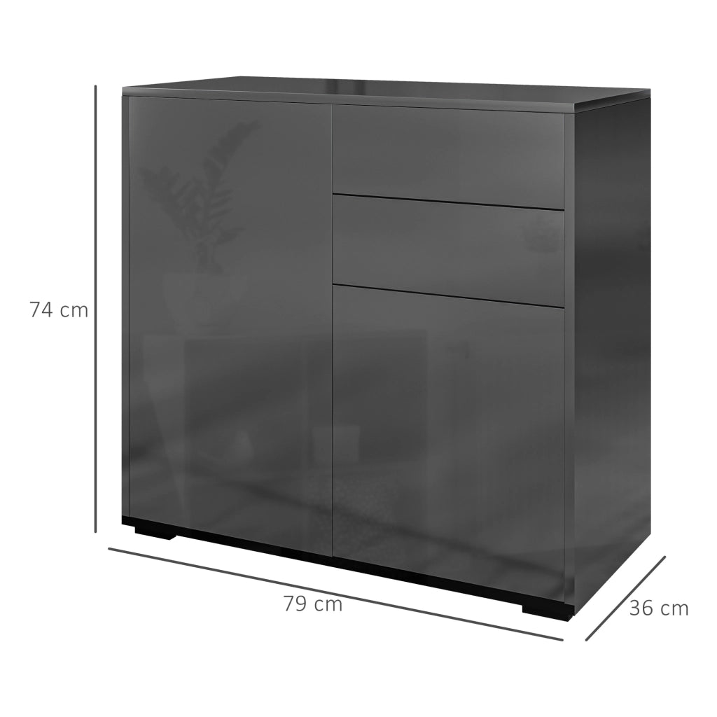 Com¨° con 2 cassetti e 2 ante ¨C Minimal ¨C 79x36x74 cm nero lucido