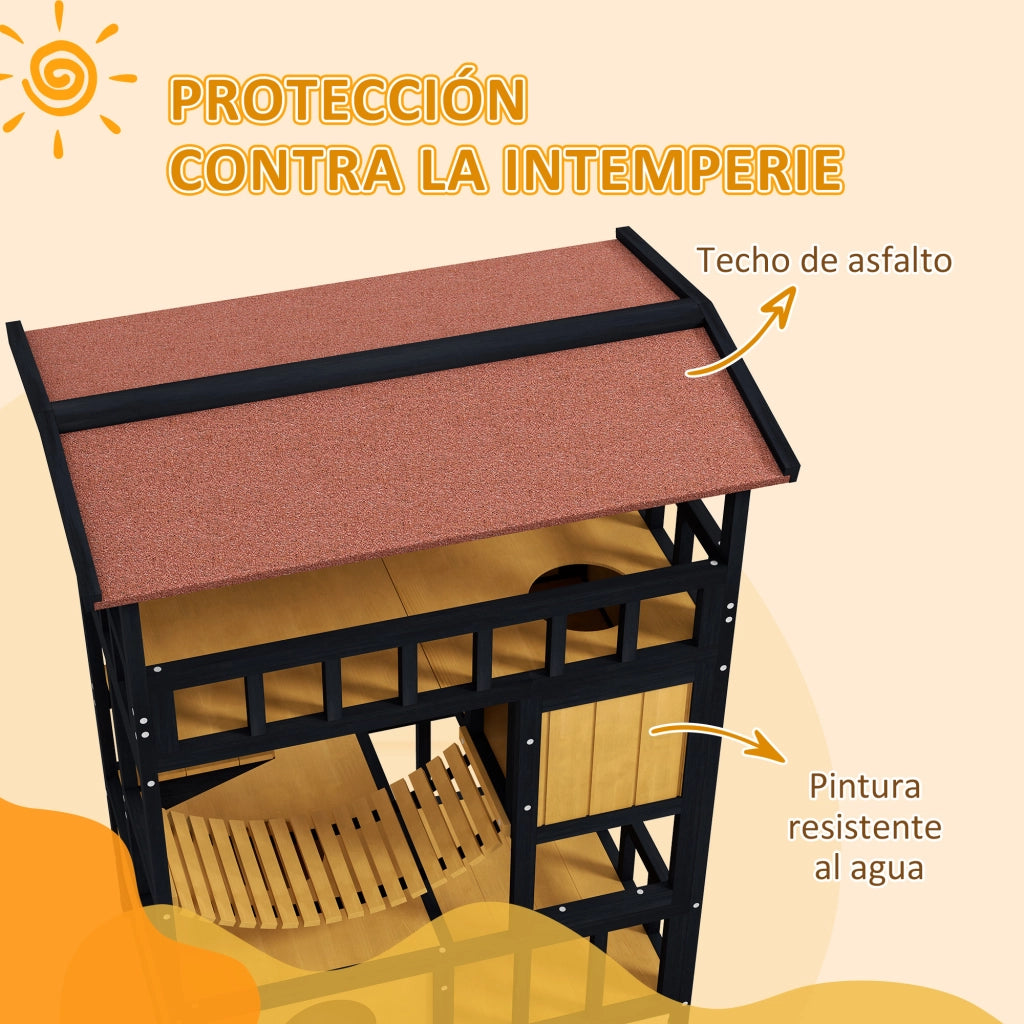 Casetta per Gatti 4 Livelli con Ponte e Balcone ¨C Minimal ¨C 84x60x116 cm