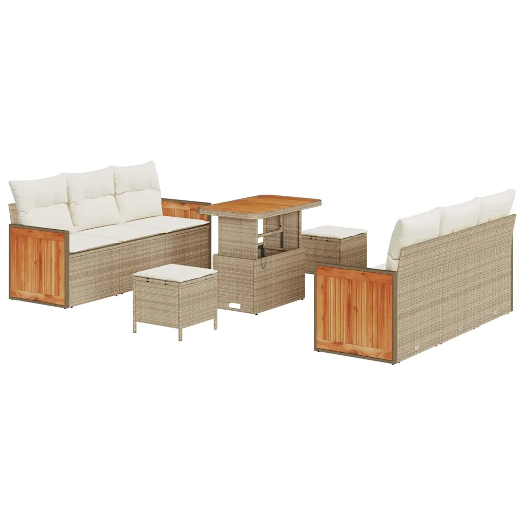 Set Divano da Giardino con cuscino 9 pcs Beige e Crema