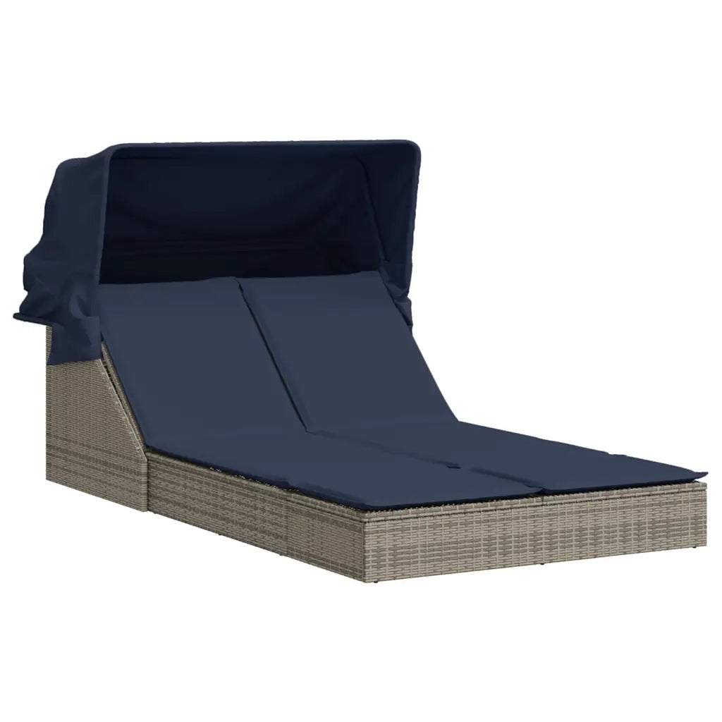 Lettino prendisole doppio con tettuccio e cuscini in Polyrattan Grigio 368644