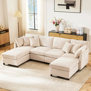 Divano modulare - Zephmum- Trasformabile in U e L, 2 pouf, 6 cuscini, tessuto chenille