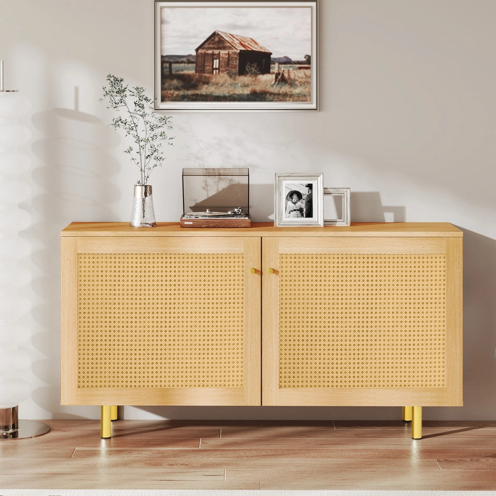 Credenza in vimini - Zephmum - H63x120x40 cm - Rustica, doppia ante