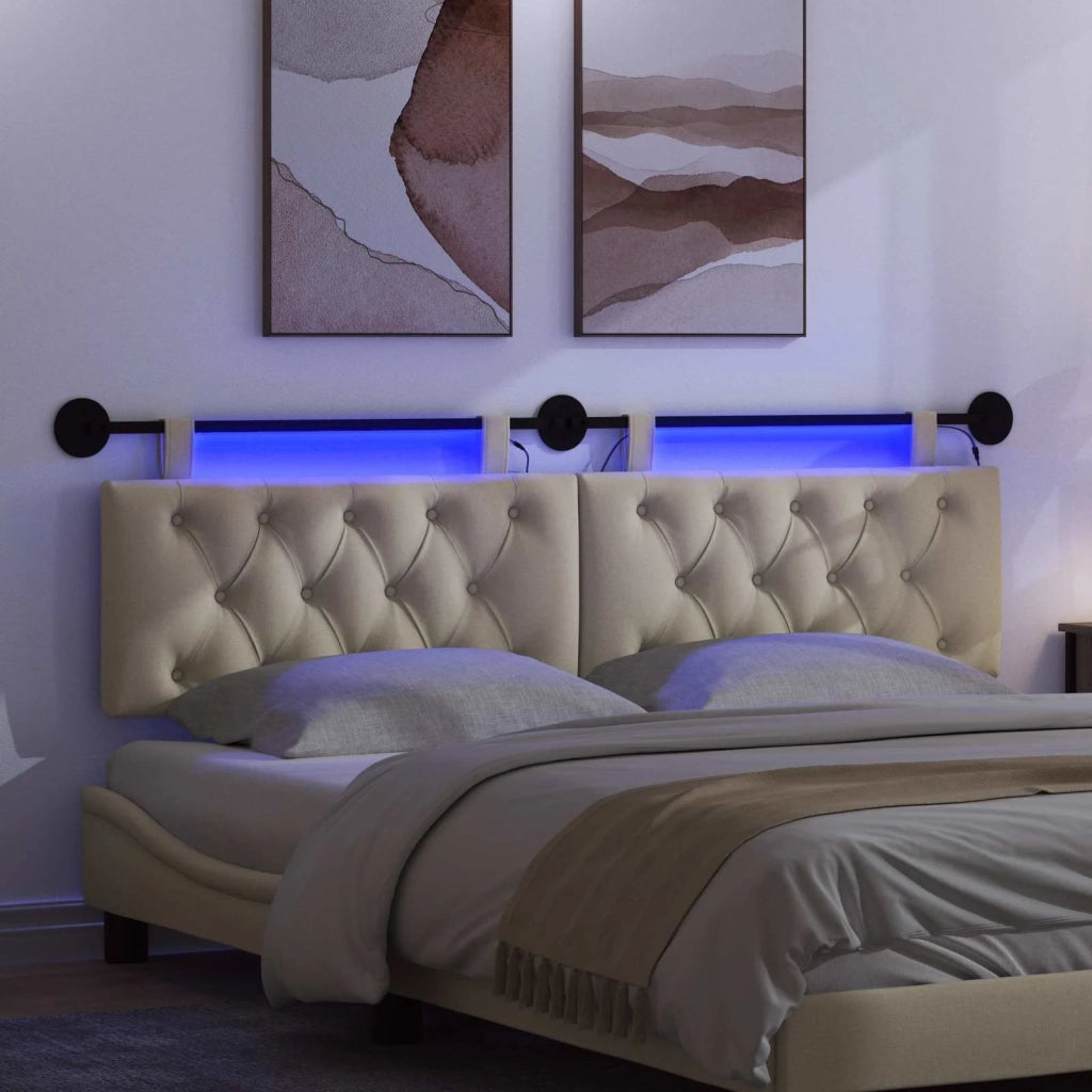 Testiera | Testata sospesa Con luce LED Crema Tessuto