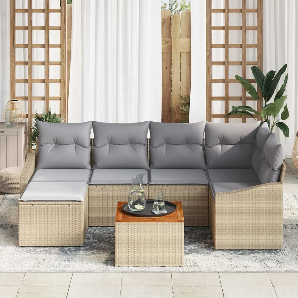 Set Divano da Giardino 7 pcs Beige e Grigio Chiaro polyrattan
