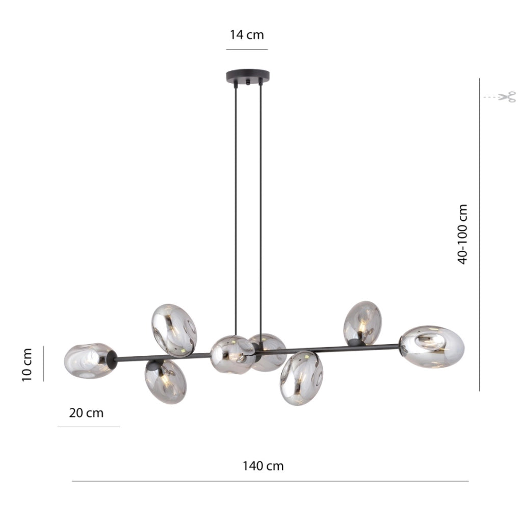 Lampadario Emibig Pandora 8 luci E14 nero cromo vetro