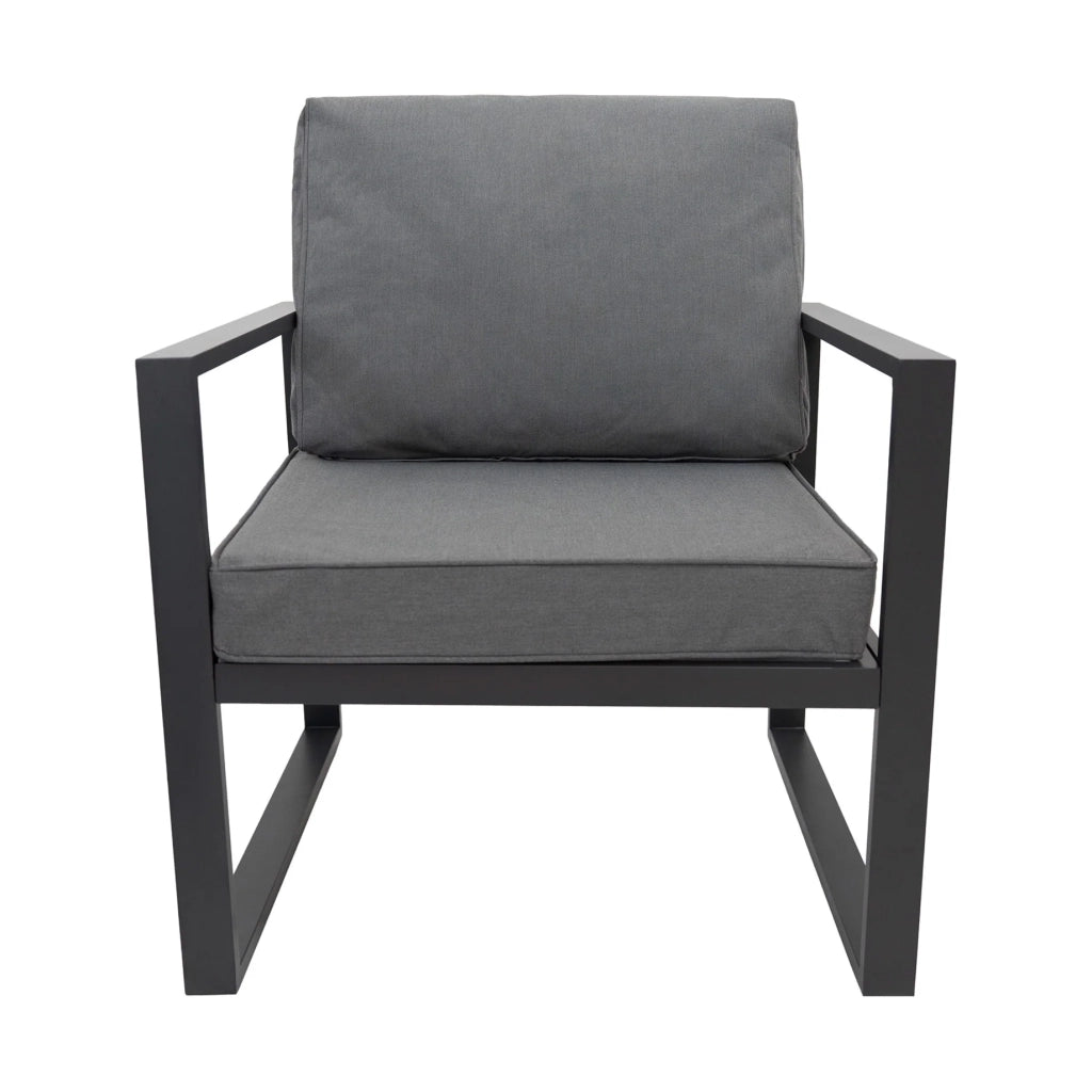 Set Giardino Alluminio 7 Posti Grigio Divano Sedie Tavolo Fire Pit