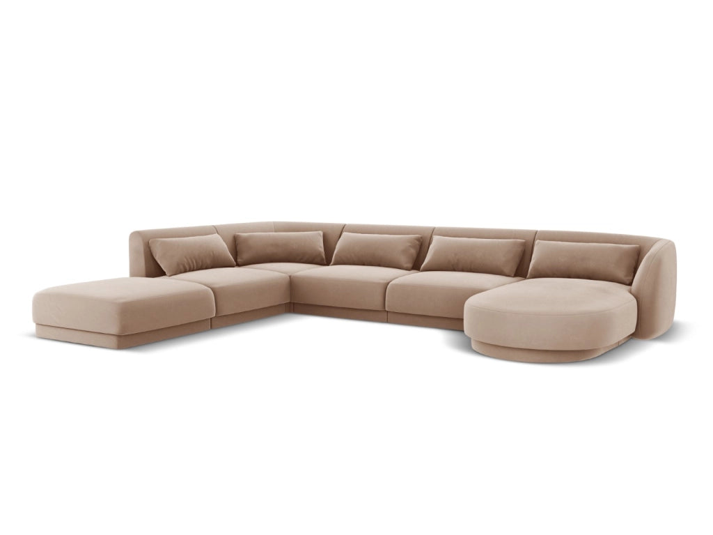 Cosmopolitan Design - Divano panoramico sinistro "Tulum" 6 posti in velluto beige 