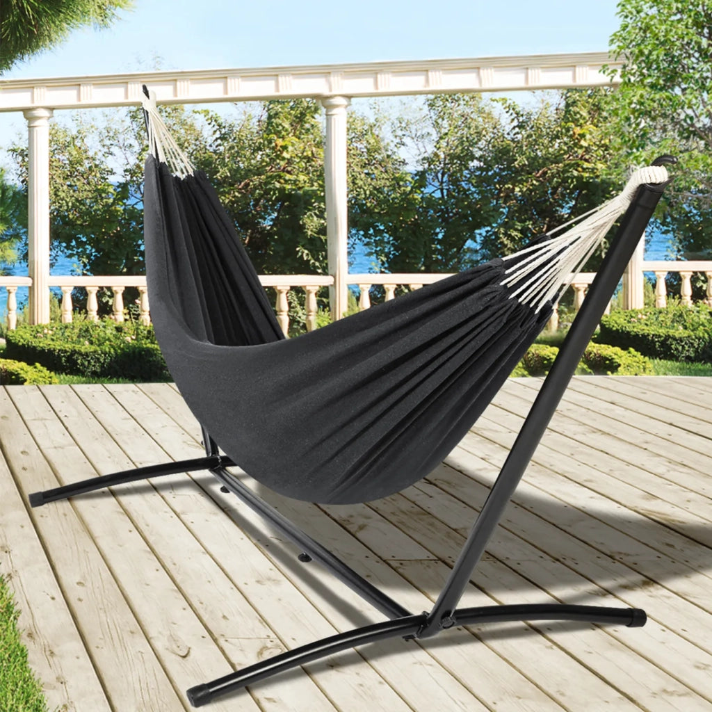 IDMarket - Amaca con supporto in metallo nero e tela grigio antracite