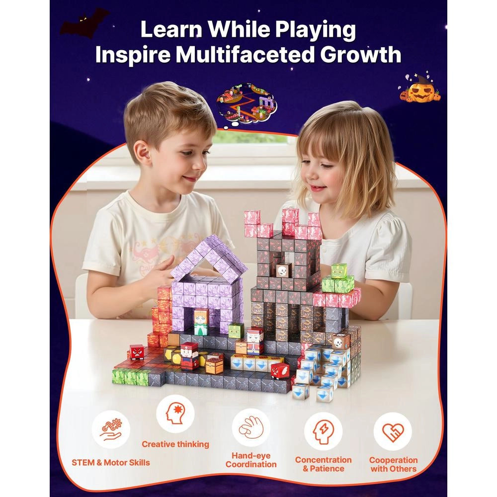 Blocchi Magnetici 150 Pezzi Castello Oscuro Cubi Costruzione Bambini STEM Montessori Impilabile