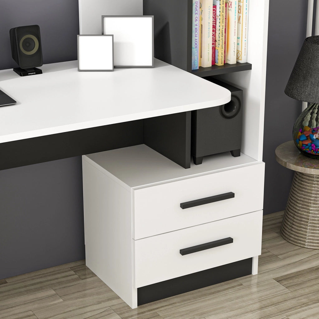 Scrivania in legno "Alaska" - 146 x 60 x 142 cm - Bianco, Nero