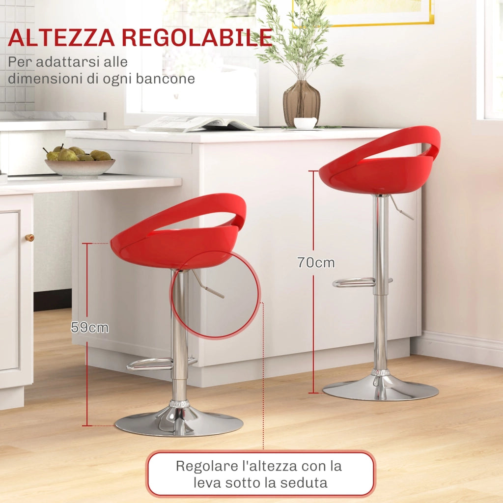 Set 2 Sgabelli da Bar Altezza Regolabile Seduta in ABS Rosso