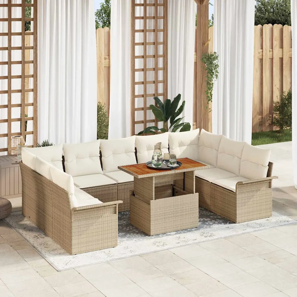 Set Divano da Giardino con cuscino 10 pcs beige e panna 3349378
