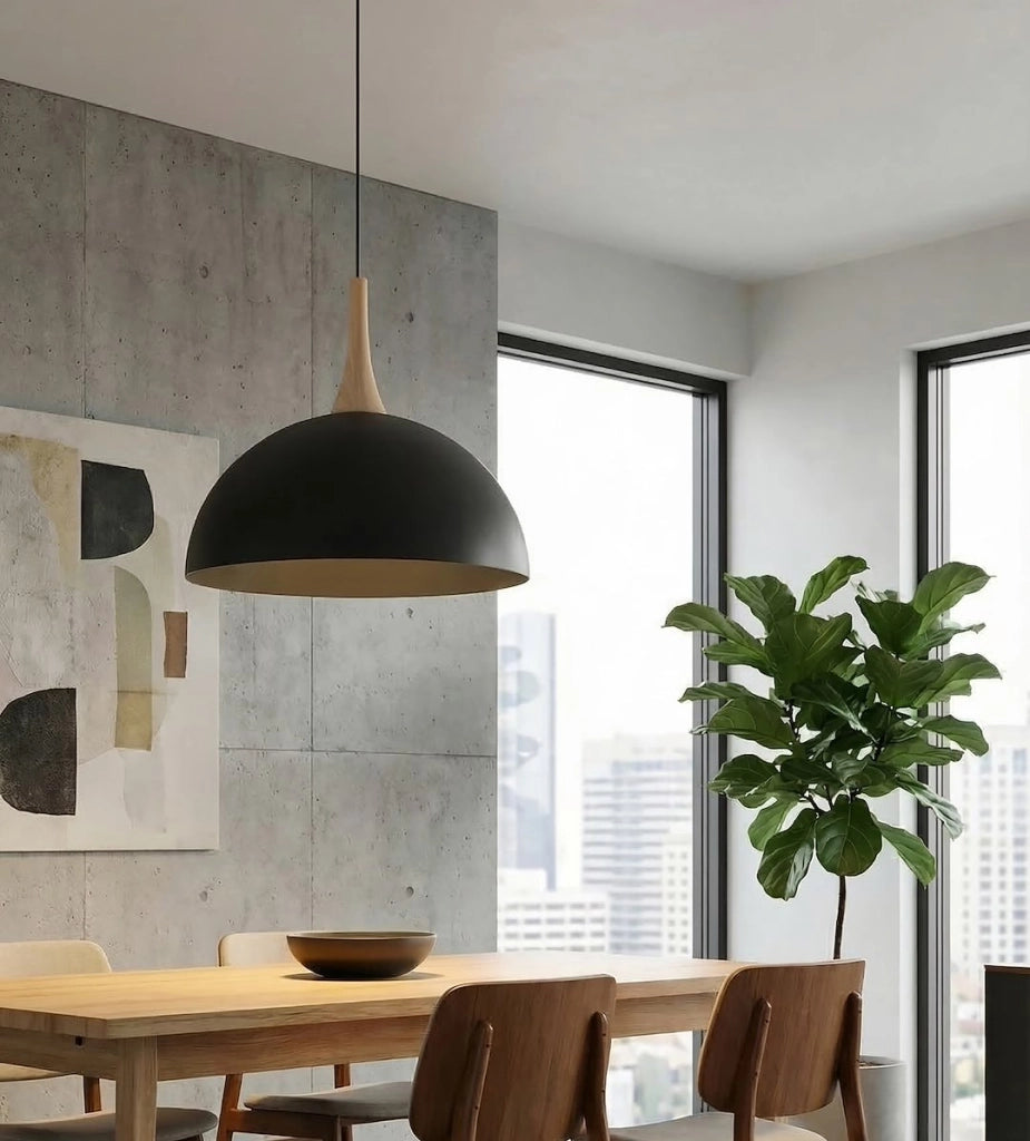 Lampada a sospensione NAUTICA nera, legno GX53 Emibig